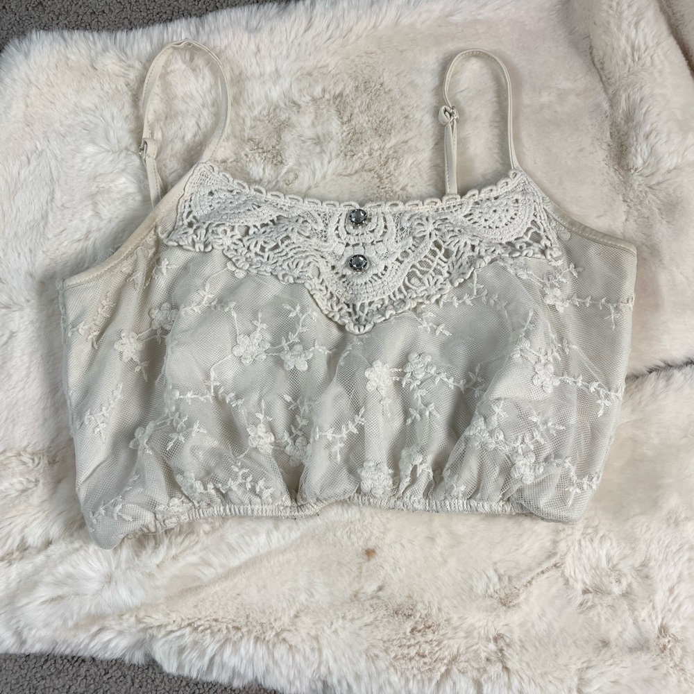 Flower Print Lace Crop Tank